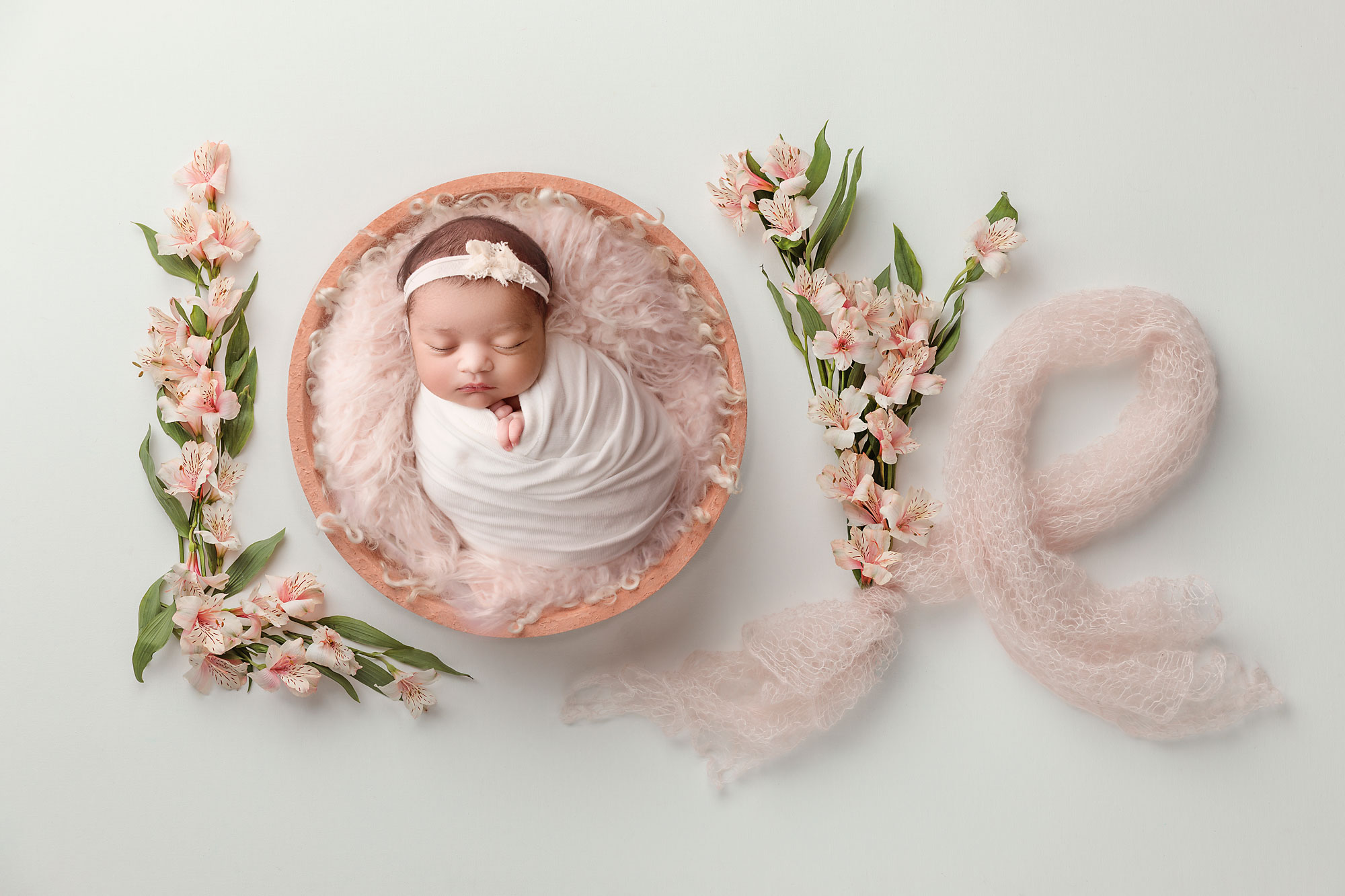 baby girl sleeping in a wreath mercer county NJ baby photographer