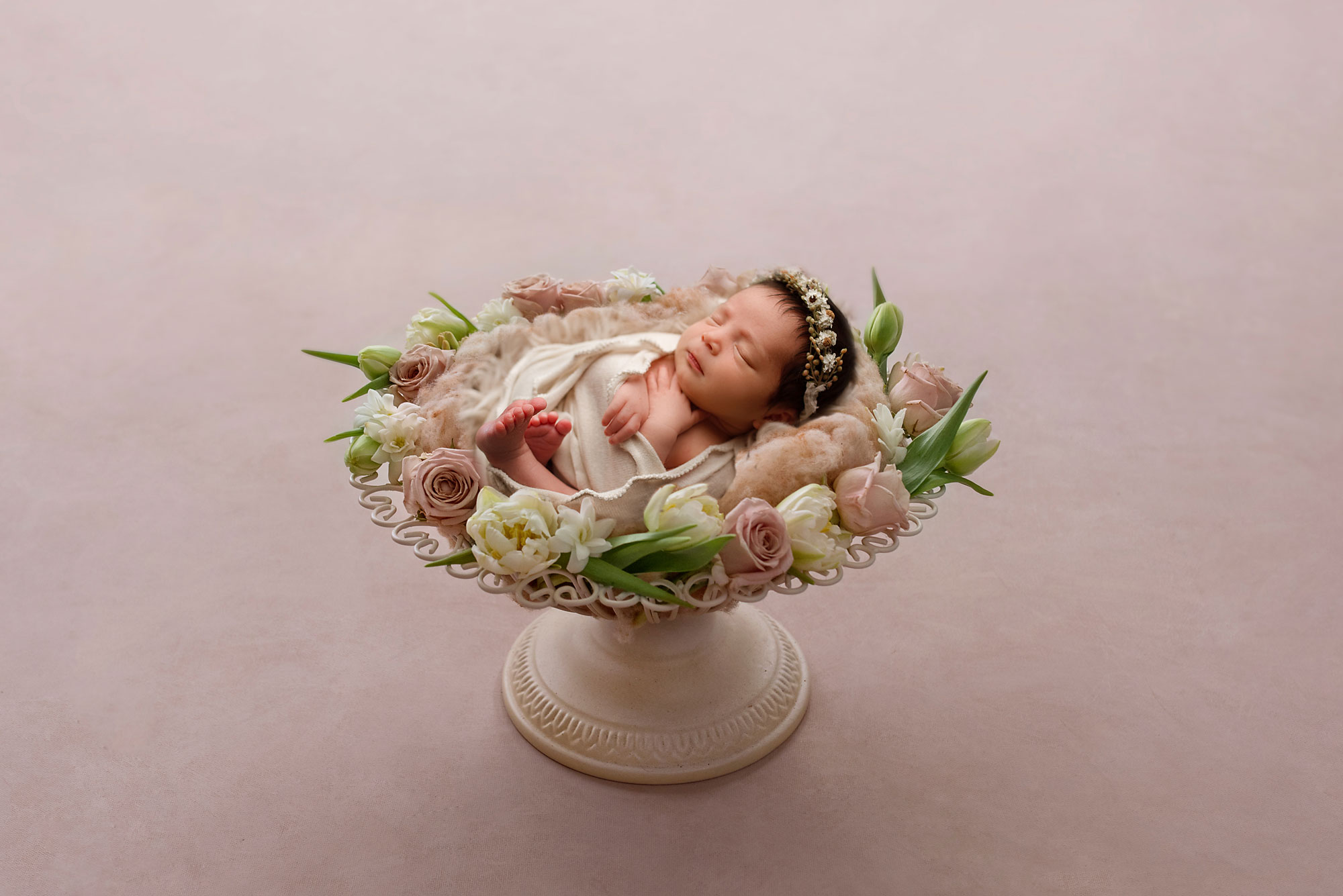 newborn baby girl in a wreath with flowers hunterdon county nj