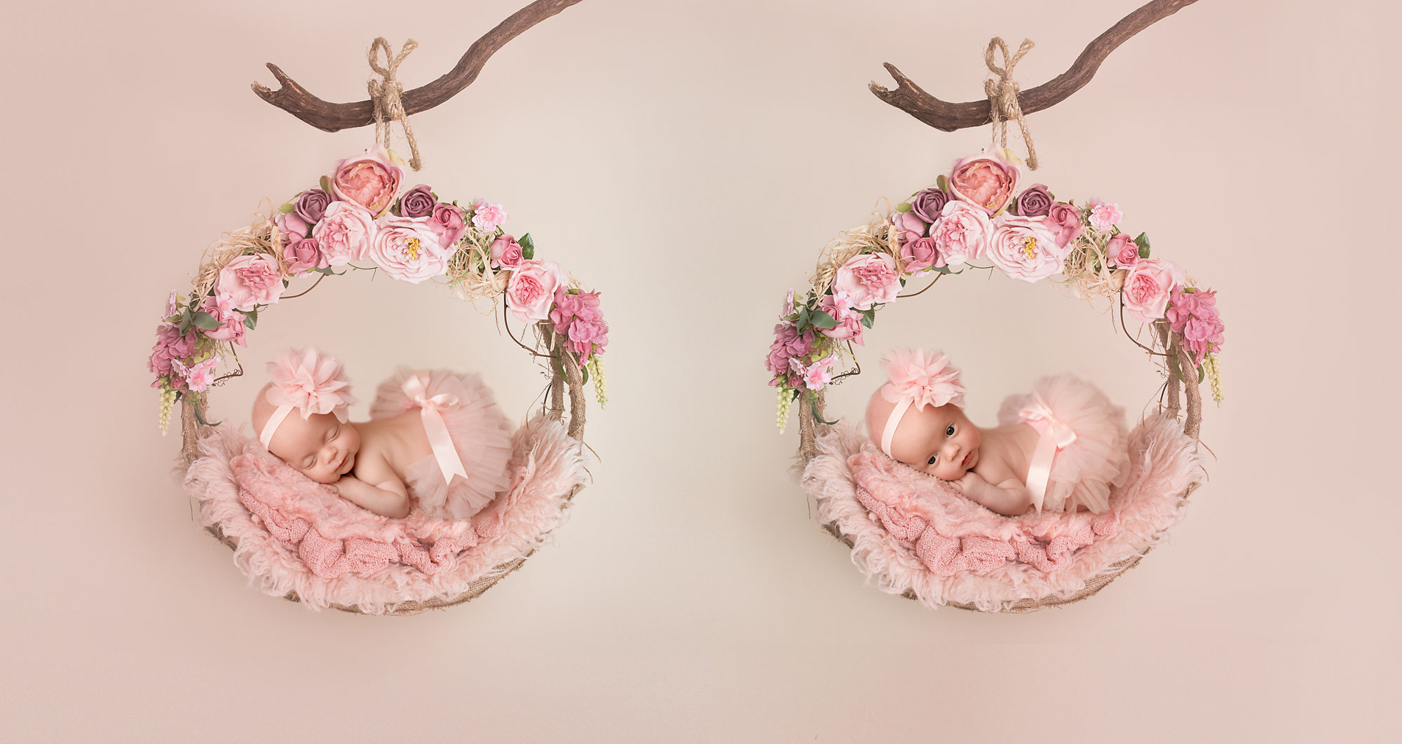 baby twins photography somerset county newborn photographer baby girls winging in a floral wreaths