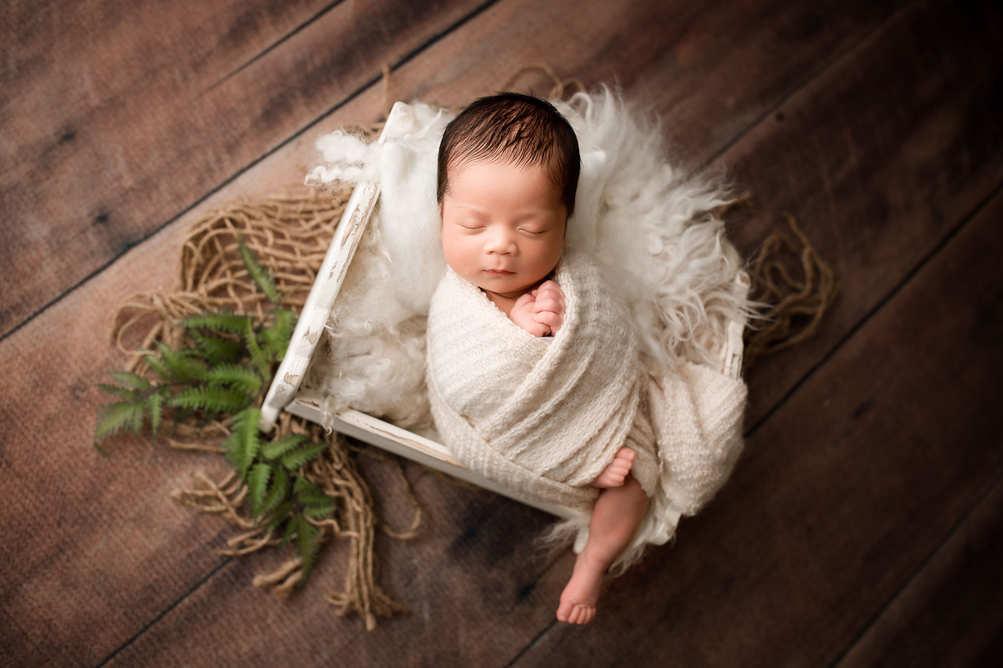 baby boy sleeping in a crate baby posing in props newborn photography Philadelphia PA yellow Lollipop Photography NJ