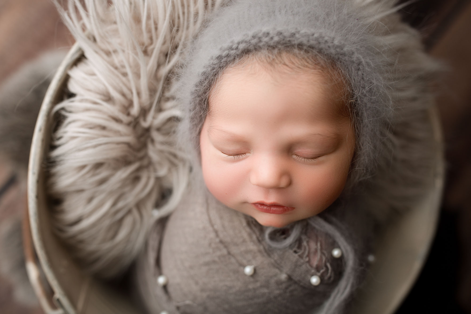 baby girl on grey rug Hunterdon county NJ baby photography session 