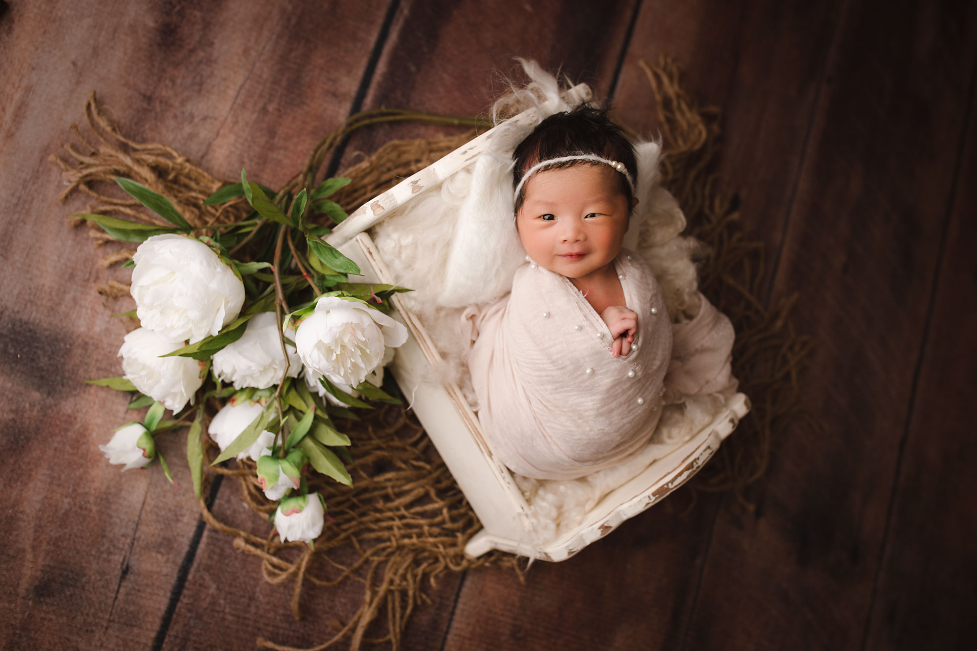 Newborn Photographer Bergen County NJ baby girl smiling 