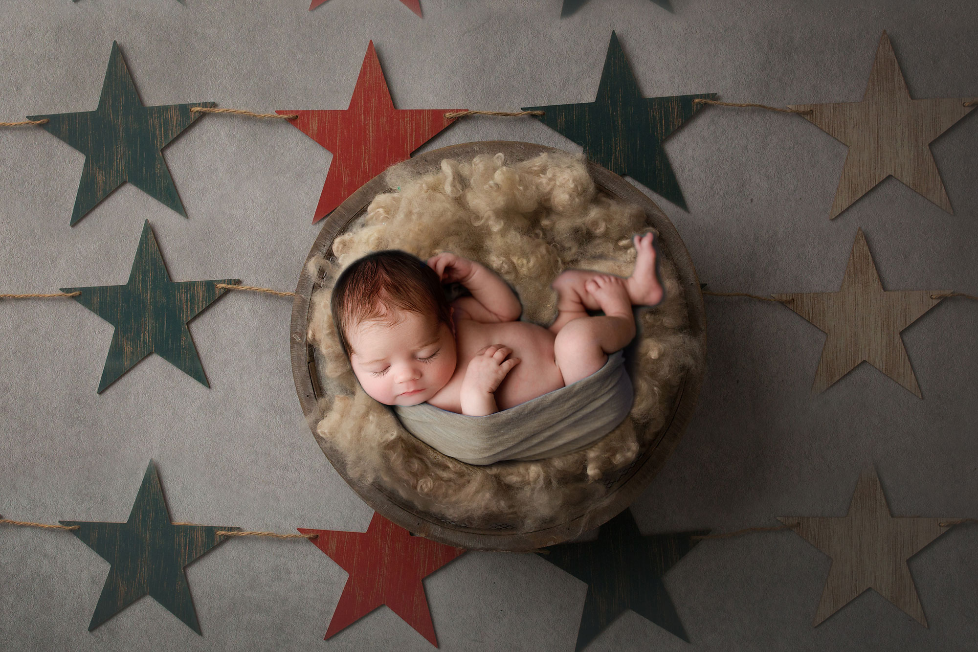 sleeping baby in a basket stars and stripes american flag patriotic