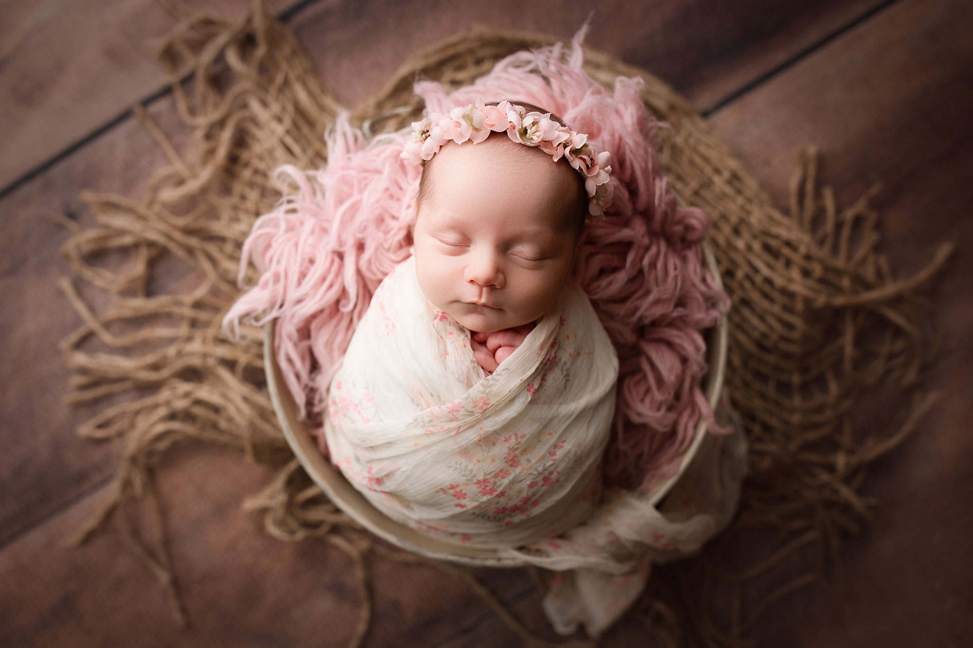 Newborn Photography Hillsborough NJ baby girl sleeping in a bucket