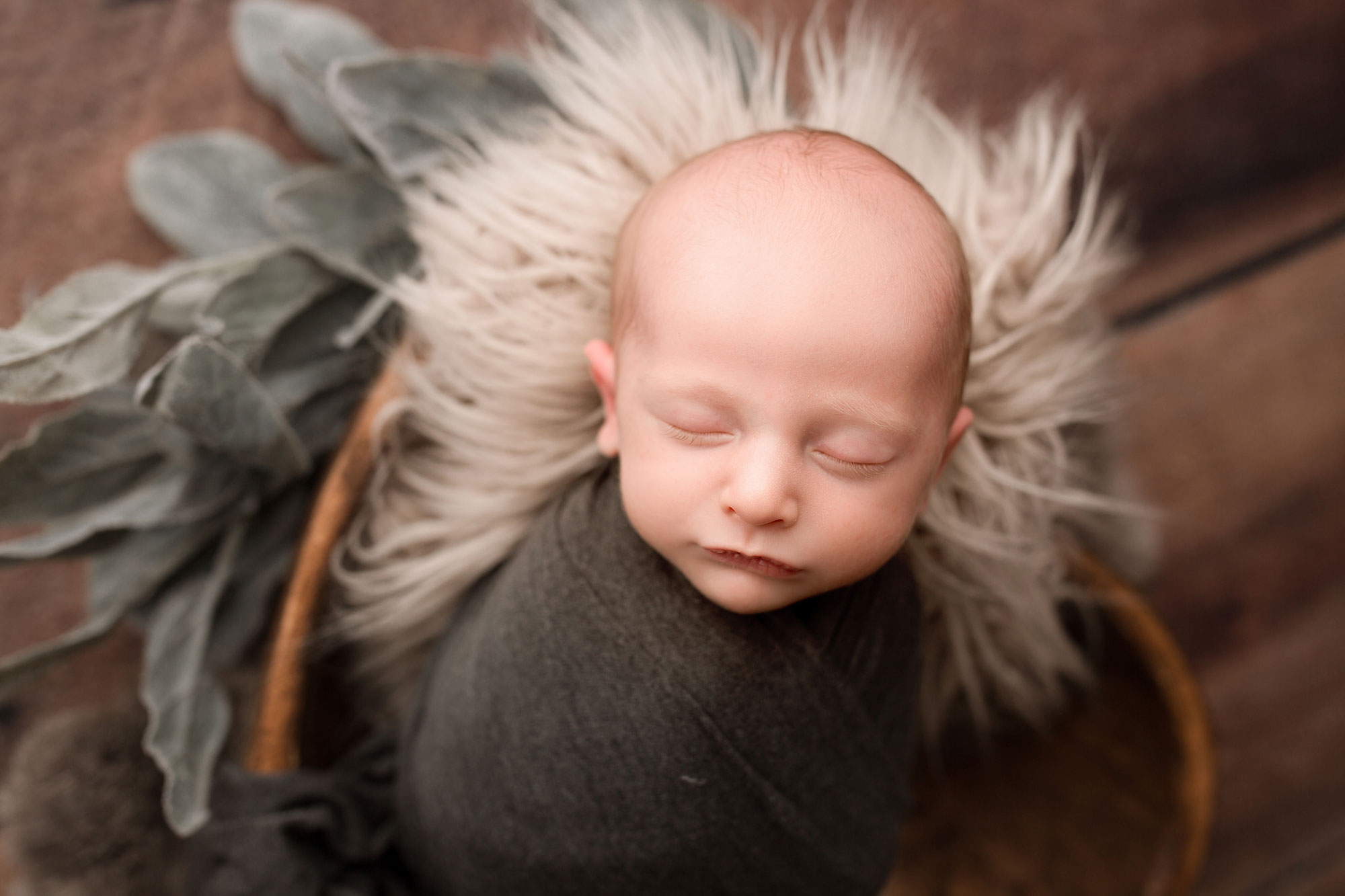 New Jersey studio newborn photographer, swaddled baby with textured background
