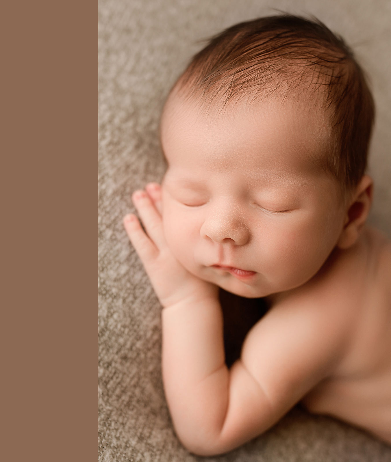 newborn pictures readington, sleeping baby boy on soft brown backdrop