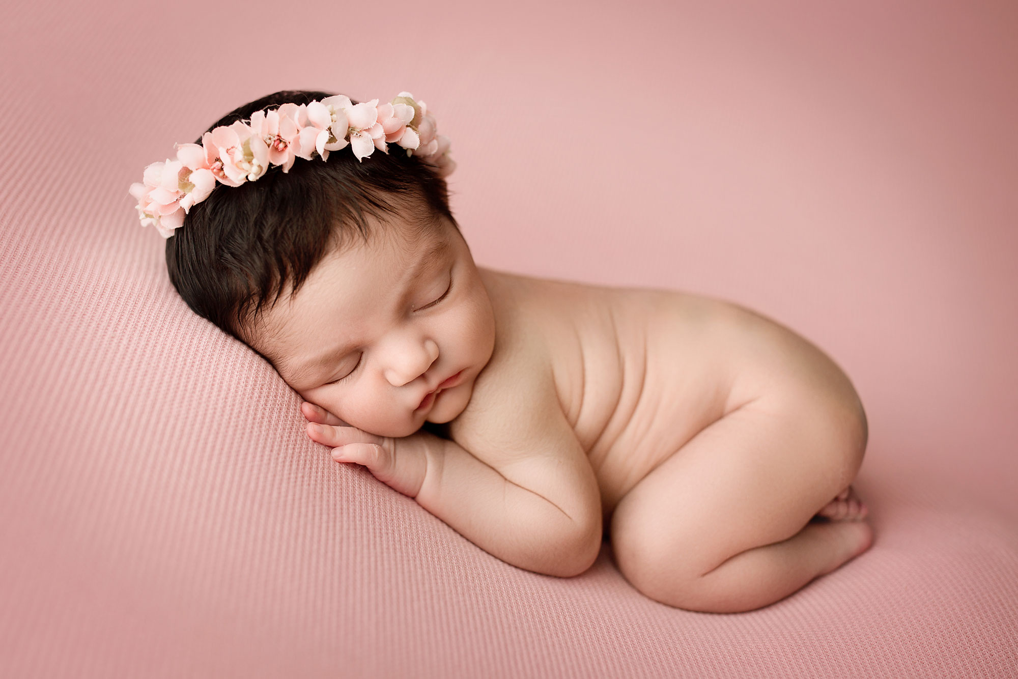 newborn baby girl photo session morris county nj, sleeping baby with flower crown