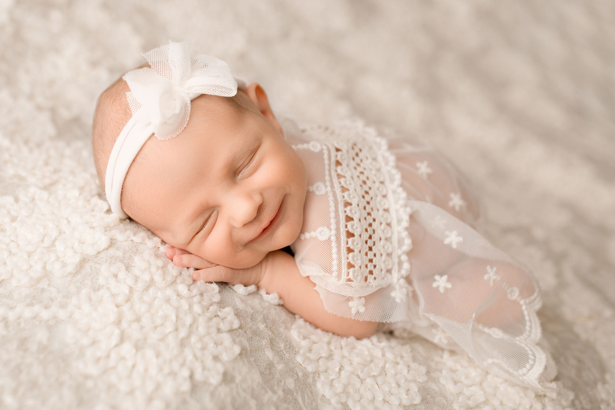 professional baby photography nj, smiling baby girl in sheer white dress