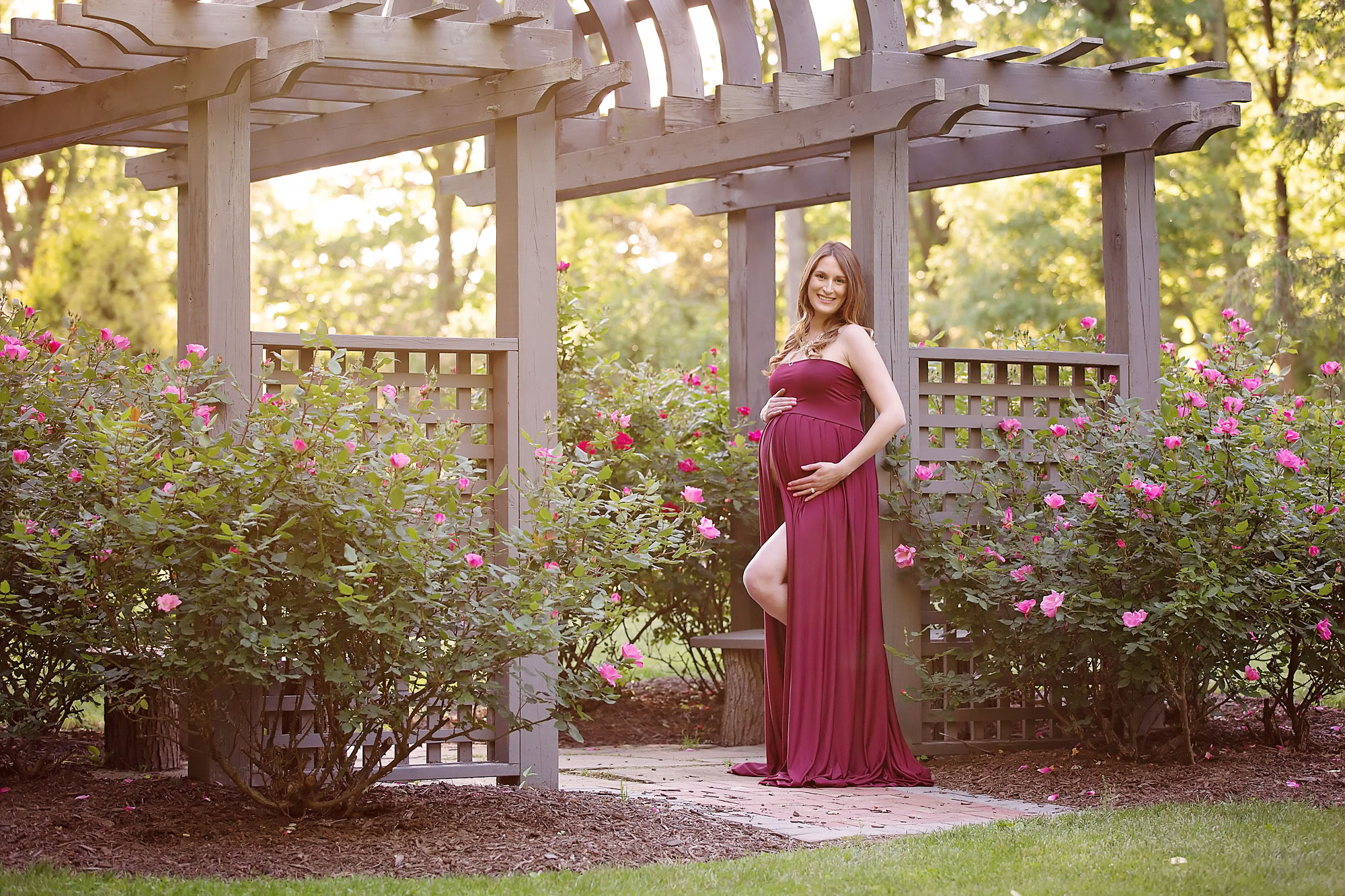 maternity photoshoot morris county , mom in a beautiful maternity gown 