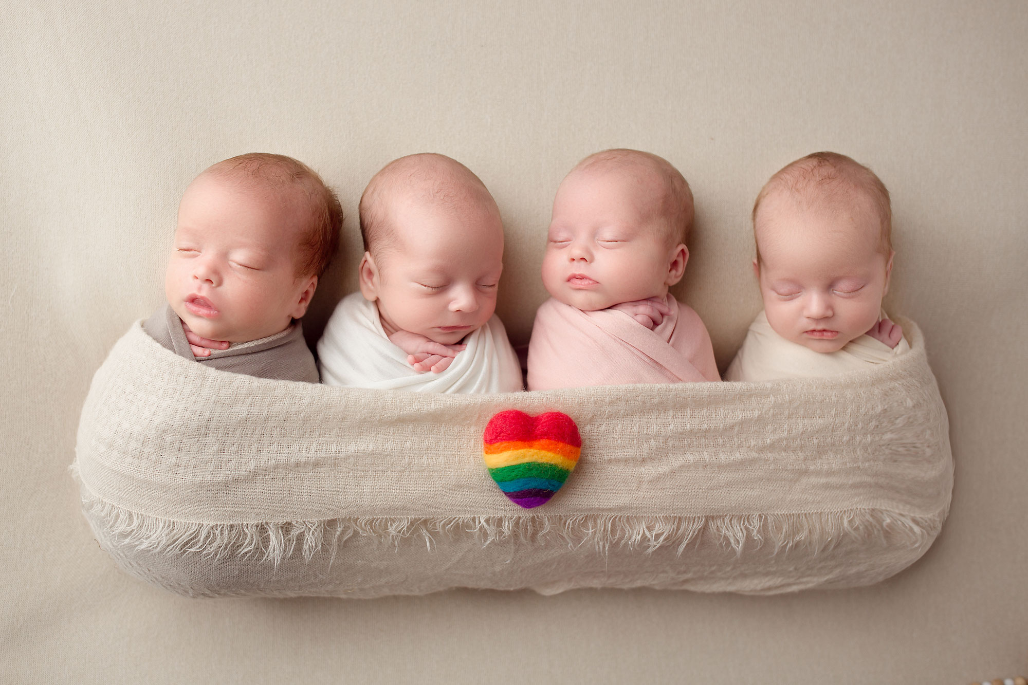 quadruplets newborn photography rainbow babies