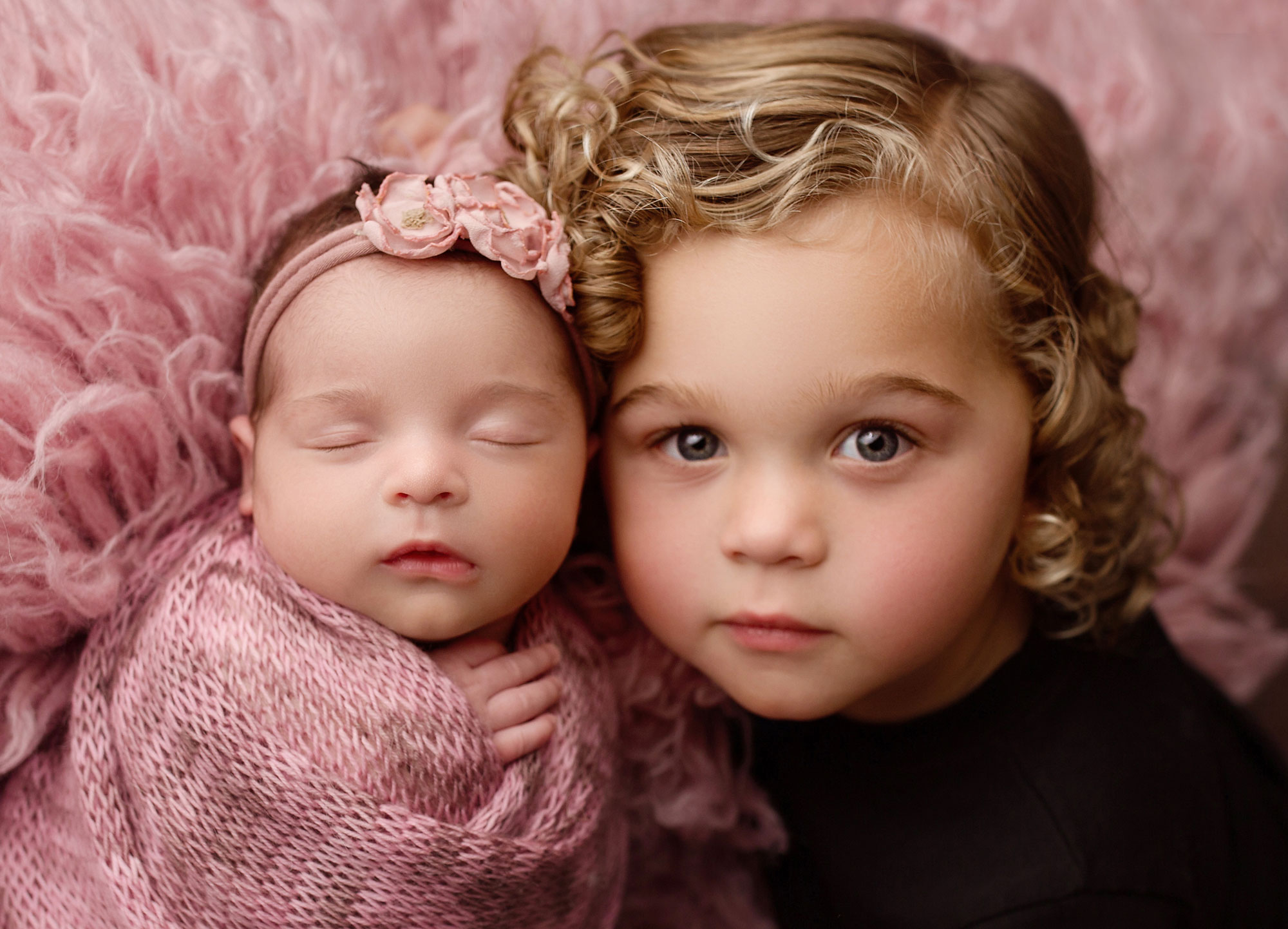 baby and child photographer morris county nj, baby girl asleep next to brother
