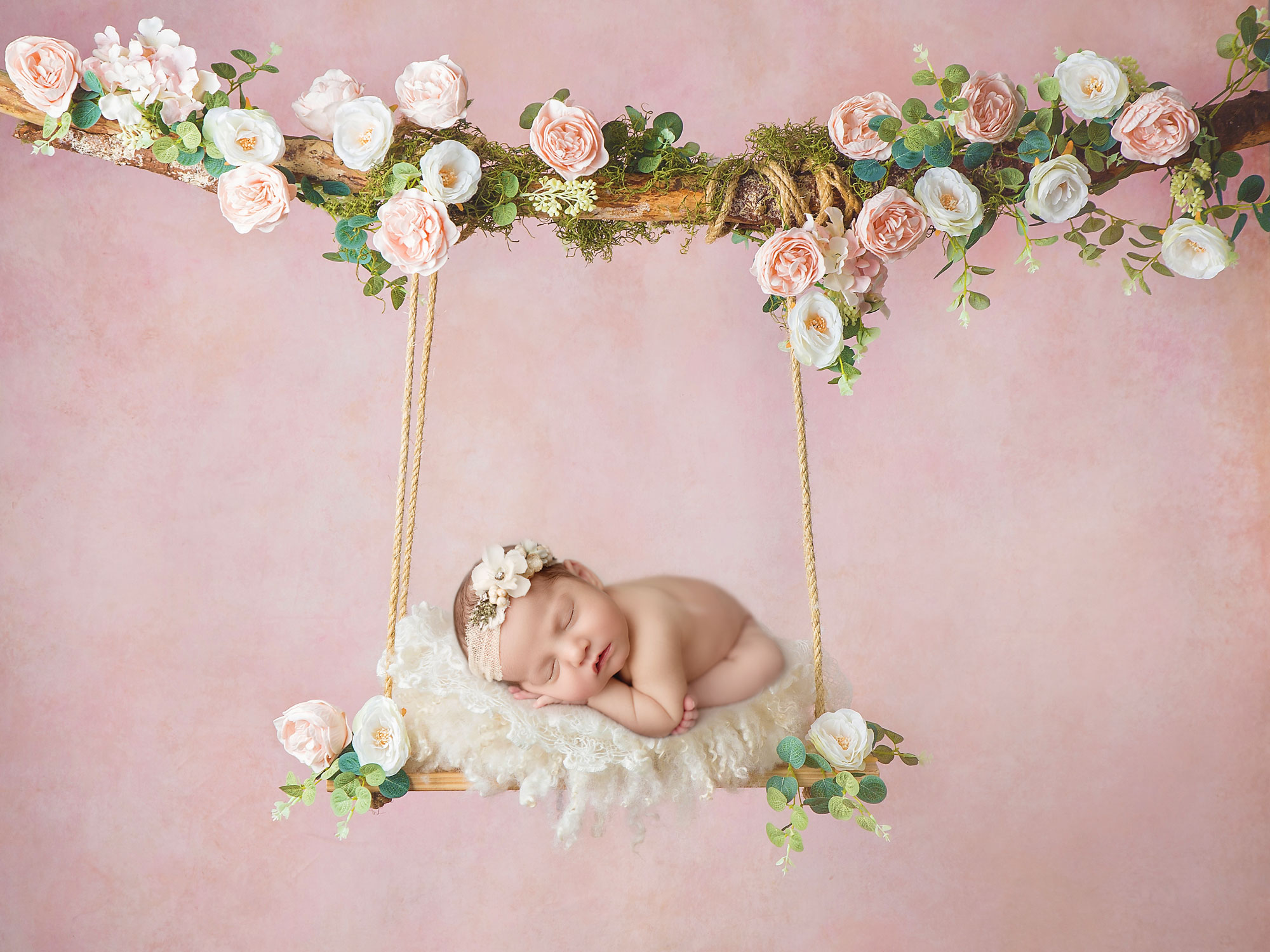 newborn photo ideas for photography session floral wreath swing 