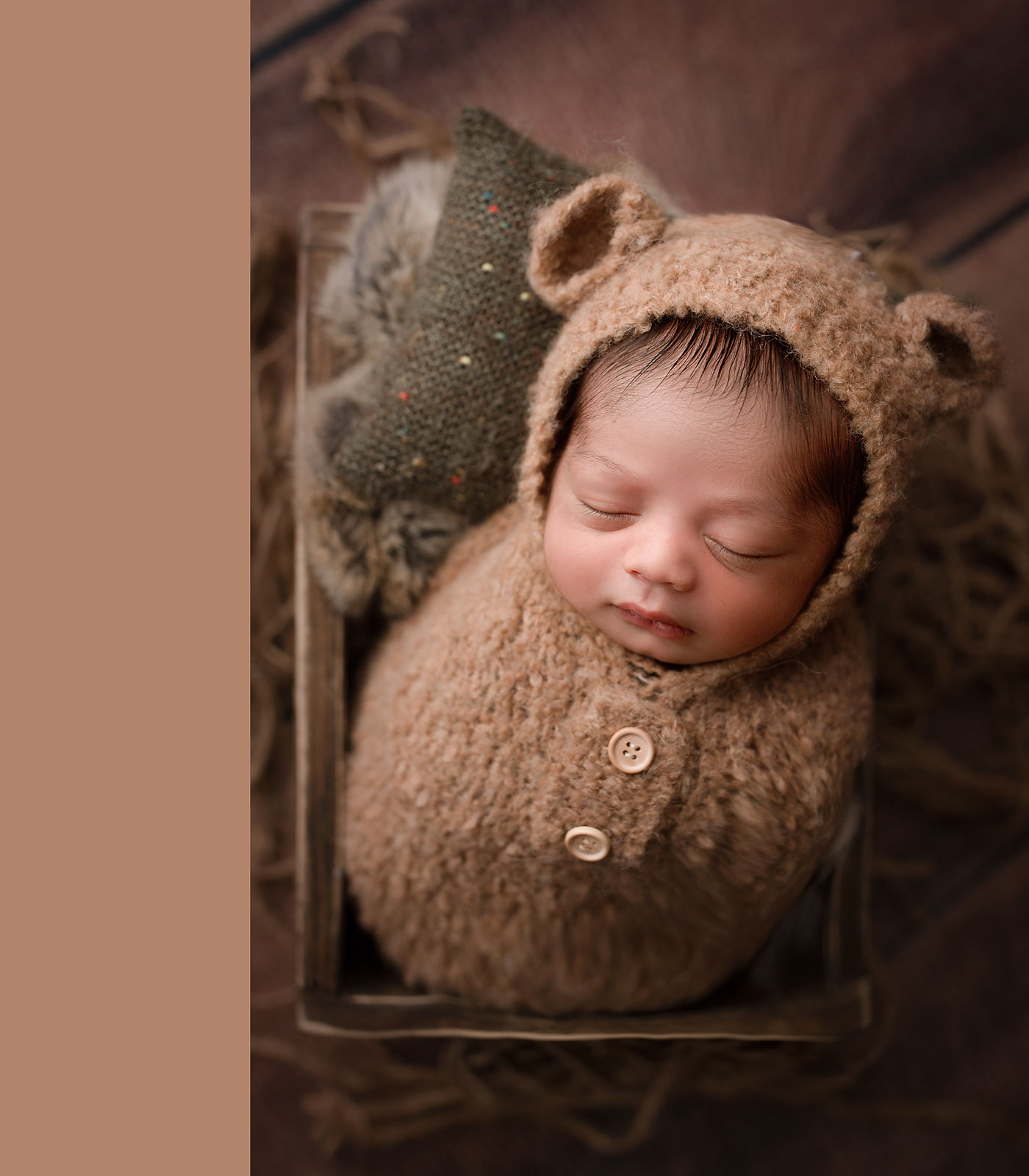 baby boy in a bear outfit middlesex county NJ newborn baby photographer
